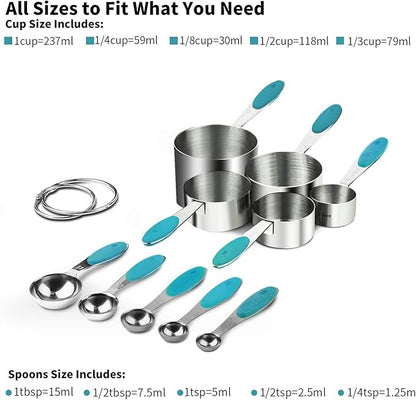 Measuring Cups : U-Taste 18/8 Stainless Steel Measuring Cups and Spoons Set of 10 Piece, Upgraded Thickness Handle (Teal) - Image 2