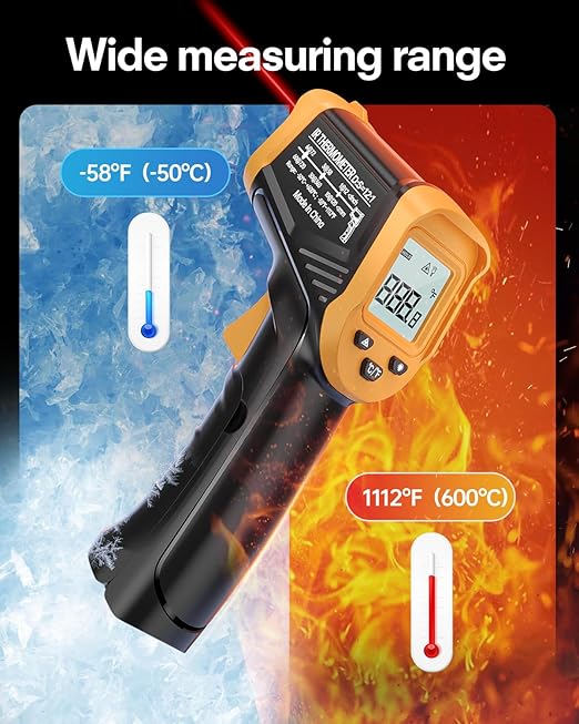 Eventek Infrared Thermometer Gun, -58°F to 1112°F Laser Thermometer Temperature Gun, IR Temp Gun for Cooking, Pizza Oven Accessories, Griddle, AC, Barbecue, Air, Fridge, Engine, Kitchen