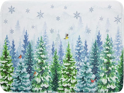 Winter Forest Dish Drying Mats - Snowflake Birds Dish Drainer Mat 18x24 Welcome Christmas Dish Draining Mat Watercolor Wildlife Tree Drying Pad for Kitchen Counter Sink by Giwawa