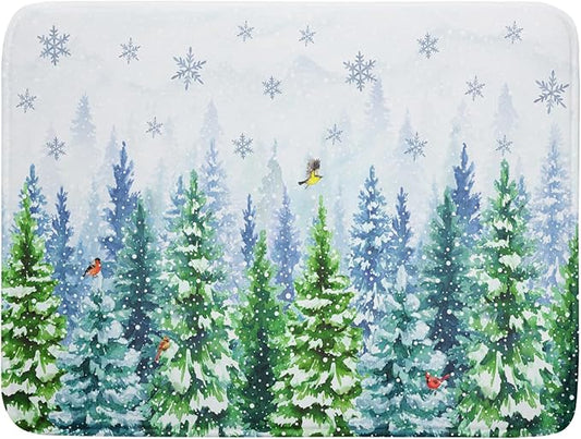 Winter Forest Dish Drying Mats - Snowflake Birds Dish Drainer Mat 18x24 Welcome Christmas Dish Draining Mat Watercolor Wildlife Tree Drying Pad for Kitchen Counter Sink by Giwawa