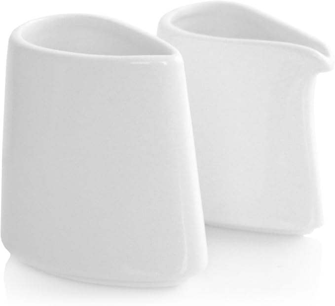 Tea Forte 2 Piece Mini Fine Porcelain White Sugar Dispenser with Spout and Creamer Pitcher Tea and Coffee Bar Accessory Serving Set for One, Dishwasher Safe by TeaForte