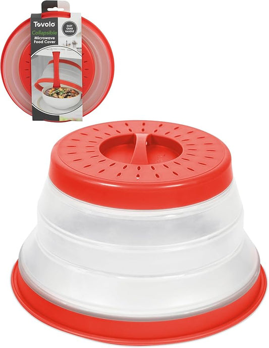 Tovolo Microwave Splatter Cover for Food, Small (Candy Apple Red) - Collapsible & Vented Silicone Splatter Guard Lid - Microwave Plate & Dish Cover with Handle - BPA-Free Kitchen Gadget for Meal Prep by Tovolo