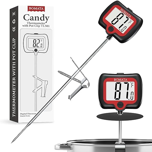 BOMATA Digital Candy Thermometer with Pot Clip, Deep Fry Oil Thermometer with Rotatable Display & Long Probe, for Candy Candle Making, Cooking, Food, Liquids, Water, Sugar.. Black