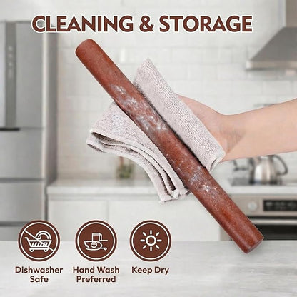 17 Inch French Rolling Pin, Wooden Dough Roller for Baking, Solid Wood Tapered Rolling Pin for Pizza, Pie Crust, Cookies, Pastry, Non-Stick, Easy Control Kitchen Baking Tool, African Rosewood