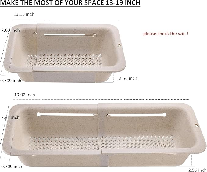 LASSHSWA Collapsible Colander for Kitchen, Over the Sink Strainer Basket for Kitchen, Fruit Pasta Food Strainer Expandable Plastic Colander BPA Free (Straw) - Image 5
