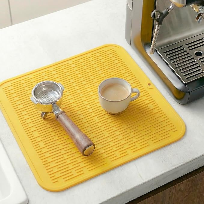 MicoYang Silicone Dish Drying Mat for Multiple Usage,Easy clean,Eco-friendly,Heat-resistant Silicone Mat for Kitchen Counter or Sink,Refrigerator or Drawer Liner Yellow XL 18 inches x 16 inches - Image 7