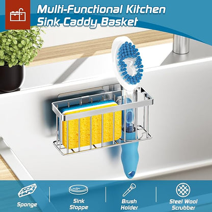 MURLONG Sponge Holder for Kitchen Sink,Sink Caddy Organizer with Suction Cups/Adhesive Strips,Dish Sponge Holder Design for Sponges,Scrubber,Stoppers-Silver - Image 5