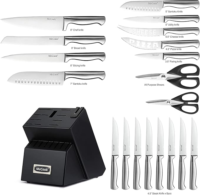 McCook® Knife Sets,German Stainless Steel Kitchen Knives Block Set with Built-in Sharpener - Image 2