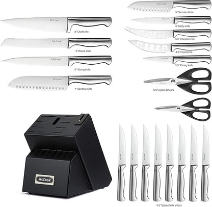 McCook® Knife Sets,German Stainless Steel Kitchen Knives Block Set with Built-in Sharpener - Image 2