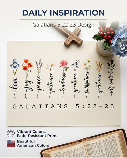 2 Pack Fruit of the Spirit Dish Drying Mats, 16"x12" Absorbent Microfiber Coffee Bar Mat for Countertop, Non-Slip Backing, Galatians 5:22-23 Bible Verse Kitchen Decor, Christian Gift