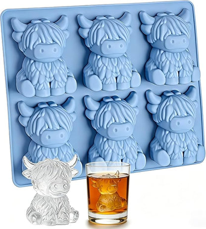 Mini Highland Cow Shape Mold, 3D Highland Cow Ice Cube Mold for Whiskey, Cocktails & Chocolate, Fun Novelty Gift for Friends