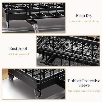 Consumest Sponge Holder for Kitchen Sink - Auto Draining Sink Caddy Organizer with Detachable Rack, High Brush Holder, Kitchen Countertop Storage Accessories, Black - Image 5
