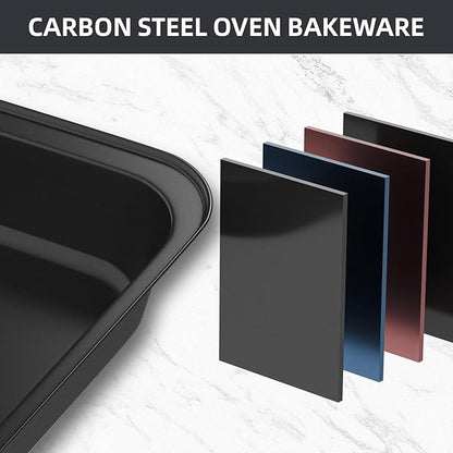 CasaCulina Baking Pans Set, 5-Piece Nonstick Bakeware Sets with Round/Square Cake Pan, Muffin Loaf Roast Pan, Baking Sheets for Oven, Kitchen Cookware Sets Baking Tray Baking Supplies, Black