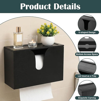 Paper Towel Dispenser Countertop, Wooden Bathroom Paper Towel Holder with Lid for Home Kitchen, Wall Mount Wood Napkin Holder, Trifold Paper Hand Towels Dispenser for Toilet Office Restroom