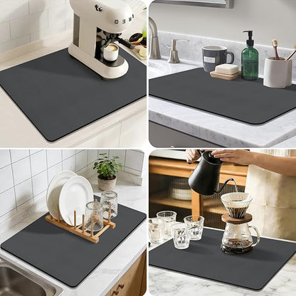 Coffee Mat,Absorbent Dish Drying Mat for Kitchen Counter,Coffee Bar Mat,Non-Slip Rubber Backed,Hide Stains & Quick Dry,for Espresso Machine,Coffee Station,Cups & Sink,16" x 24"(Dark Grey)