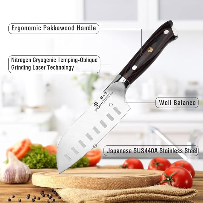 imarku Santoku Knife Chef Knife 5 inch Ultra Sharp Asian Knife Japanese Chef Knife - Japanese High Carbon Stainless Steel - Ergonomic Pakkawood Handle, Best Choice for Home Kitchen - Image 5