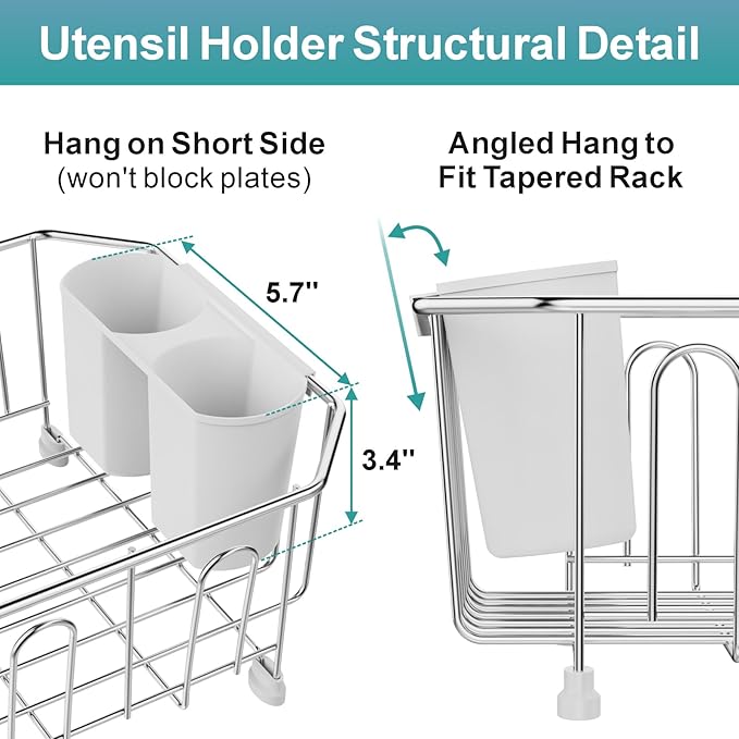 GSlife Mini in Sink Dish Drying Rack - Stainless Steel Small Dish Drainer for RV Kitchen Apartment Sink, 9.5" W x 13.4" L, White Utensil Holder - Image 7
