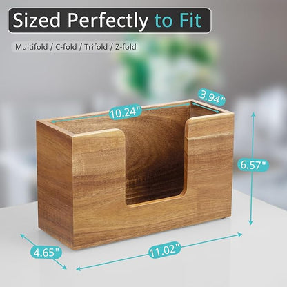 Paper Towel Dispenser Countertop, Acacia Wood Bathroom Paper Towel Holder, Napkin Holder for Kitchen, Multifold C-Fold, Z-Fold, Trifold for Bathroom Toilet Home - Image 2