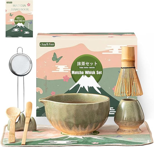 Clay&Fire Matcha Whisk Set，9 Pcs Ceramic Matcha Set, 15 OZ Matcha Bowl with Spout and Whisk for Friend, Ideal Gift for Matcha Lover（Starry） by FocusonMatchaWhiskSet