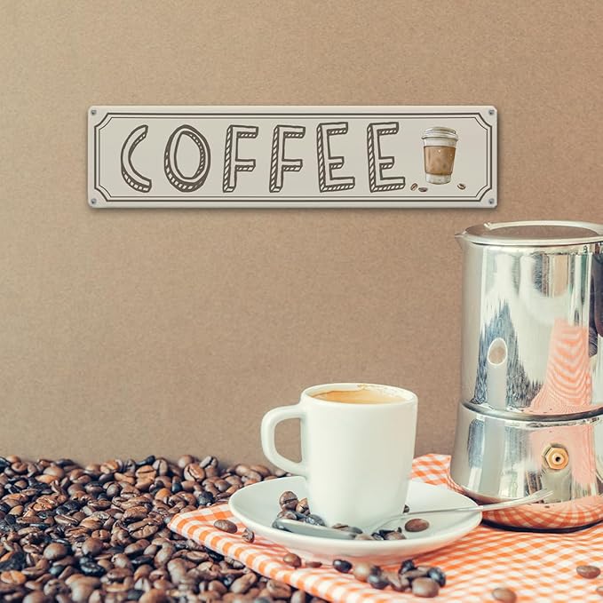 Vintage Coffee Sign Decor, Retro Metal Tin Sign, Home Kitchen Wall Decor, Farmhouse Decorations for Cafe, Coffee Station Decors Decorative Metal Wall Signs 15.8x4 Inches - Image 6