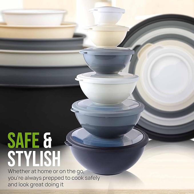 Zulay Kitchen 12 Piece Plastic Mixing Bowls with Leak-Proof Lids Set - Microwave and Freezer Safe Kitchen Mixing Bowls for Preparing, Serving and Storing - Large Nesting Bowls (Midnight Ombre) - Image 7