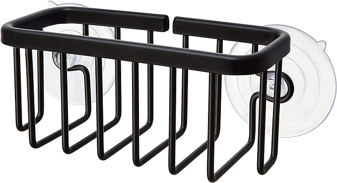 SunnyPoint NeverRust Kitchen & Bathroom Sink Caddy for Sponges, Scrubbers, Soap, 6" x 2.5" x 2.65", with Adhesive Mount - Additional Suction Cup Included –Aluminum (Black) - Image 7