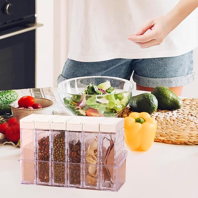12 PCS Spice Shaker Jars, Salt and Pepper Shakers Set, Seasoning Shaker Boxes Condiment Set, Plastic Spice Dispenser Cases Clear Seasoning Storage Container Bottles with Lid & Tray (#A) - Image 7