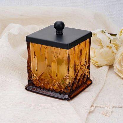 Qtip Holder,15Oz Amber Glass Apothecary Jars with Matte Black Lids for Bathroom Organization & Desk Storage,Thick Glass Apothecary Jars for Q-Tips,Cotton Rounds,Jewelry,Candy,Square