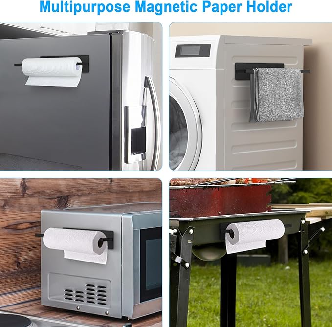 Paper Towel Holder, Magnetic Paper Towel Holder for Fridge, Toilet Paper Roll Holder Magnet Towel Rack Wall Mount Fridge Organizer for Paper Towels Rolls Bathroom Pantry RV Kitchen Storage - Image 4