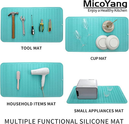 MicoYang Silicone Dish Drying Mat for Multiple Usage,Easy clean,Eco-friendly,Heat-resistant Silicone Mat for Kitchen Counter or Sink,Refrigerator or Drawer Liner Mint 4XL 32 inches x 18 inches - Image 4