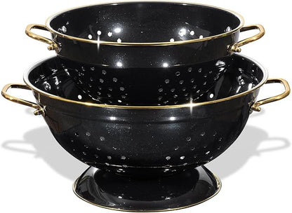 Metal Colander 2 Pack, 3.5 Quart Powder Coated Self-draining Solid Ring Base Metal Large Kitchen Pasta Vegetable Fruit Strainer with Handle (L-BLACK) by Unknown