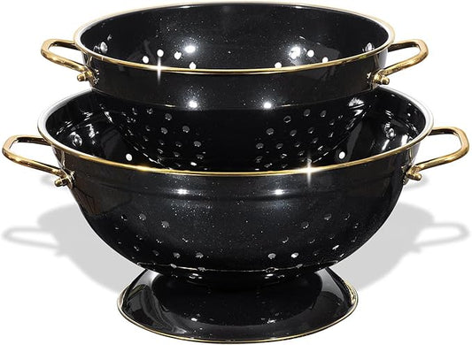 Metal Colander 2 Pack, 3.5 Quart Powder Coated Self-draining Solid Ring Base Metal Large Kitchen Pasta Vegetable Fruit Strainer with Handle (L-BLACK) by Unknown