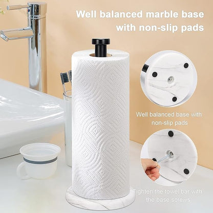 NearMoon Standing Paper Towel Holder, Kitchen Paper Towel Tissue Holder- for Bathroom Countertop, Standard or Jumbo-Sized Roll Paper (with Marble Base, Matte Black) - Image 6