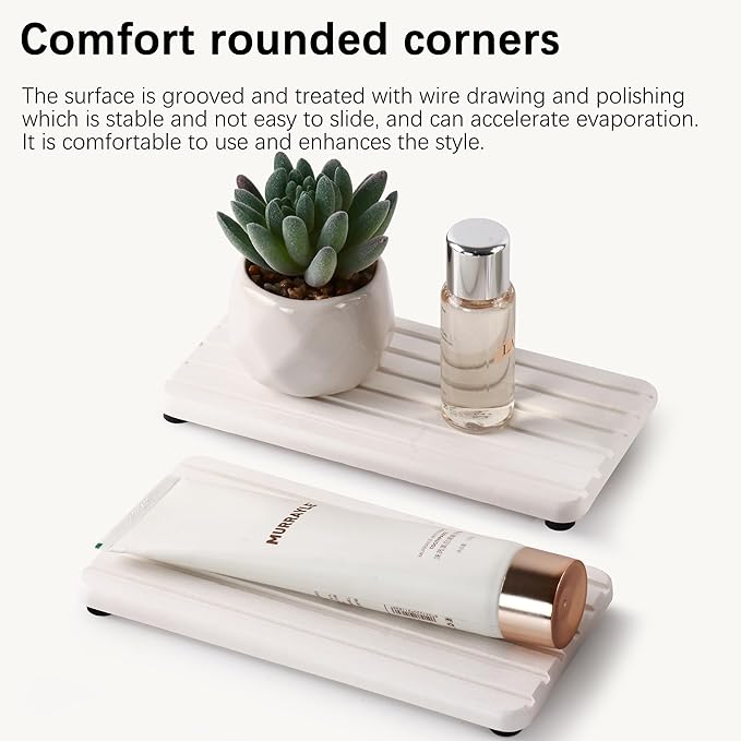 NiuYichee 2 PCS Water Absorbent diatomite Coasters, 7.1" x 3.5" Water Absorbing Stone Tray for Sink, Stone Drying mat for Kitchen Counter, Stone soap Tray Used for Hand Soaps & toiletries & Plants - Image 2