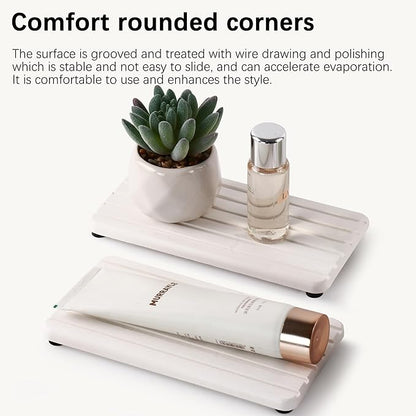 NiuYichee 2 PCS Water Absorbent diatomite Coasters, 7.1" x 3.5" Water Absorbing Stone Tray for Sink, Stone Drying mat for Kitchen Counter, Stone soap Tray Used for Hand Soaps & toiletries & Plants - Image 2