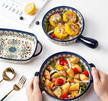 Vintage Style Tulip Flower Pattern Ceramic Bakeware Casserole Dish Baking Pan Lasagna Pans Baking Dish with Handles for Oven/Cooking/Kitchen-1 PCS-32 OZ - Image 4