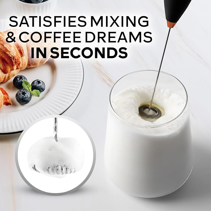 Zulay Kitchen Powerful Milk Frother Wand With 4 AA Duracell Batteries - Ultra Fast Handheld Drink Mixer - Electric Whisk Foam Maker for Coffee, Lattes, Cappuccino, Matcha & Creamer - Black Copper - Image 2