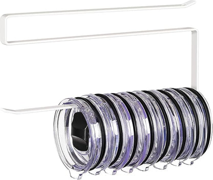 Tumbler Lid Organizer, Horizontal Tumbler Lid Storage Hook Up to 10 Lids, Space Saving Cup Lid Holders Under Cabinet Tumbler Lid Hook for Kitchen Organizer and Storage, Paper Towel Rack Hanger (White) by JOLENSOY