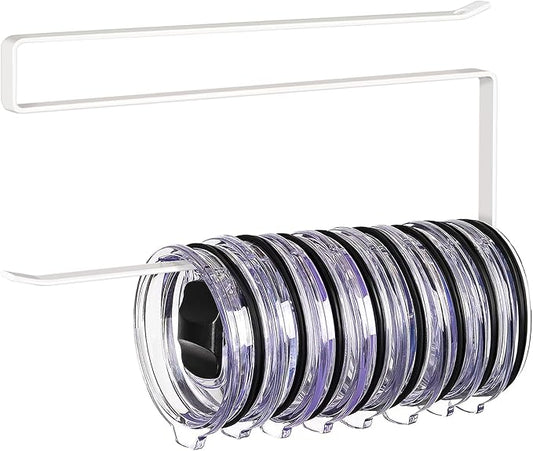 Tumbler Lid Organizer, Horizontal Tumbler Lid Storage Hook Up to 10 Lids, Space Saving Cup Lid Holders Under Cabinet Tumbler Lid Hook for Kitchen Organizer and Storage, Paper Towel Rack Hanger (White) by JOLENSOY