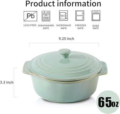 HVH Ceramic Casserole Dish with Lid Oven Safe, 2 Quart Round Casseroles Dish Set, 9 Inches Round Baking Dish with Lid Oven Safe, Deep Casserole Dishes for Oven with Lids for Dinner Party (Turquoise) - Image 4