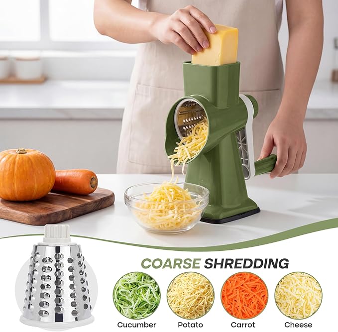 Rotary Cheese Grater,Cheese Shredder Hand Crank, Manual Cheese Grater for Veggies, 3-Blade Grater, Home Kitchen Appliances and Kitchen Gadgets - Image 3