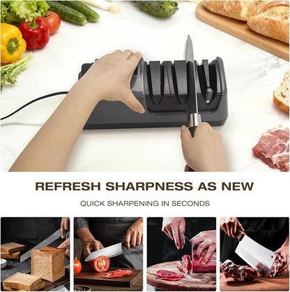 Professional 3-Stage Electric Knife Sharpener for Kitchen Knives, LCD Screen, 100% Diamond Abrasive, Adjustable Rotational Speed, Precision Angle Guides for All Kitchen Knives - Image 2
