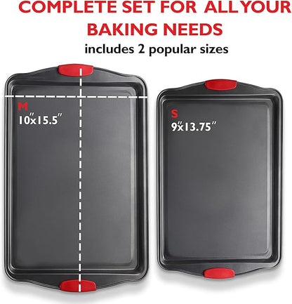 Baking Sheet Set, 2-Piece Cookie Sheet Set with Silicone Handles, Steel Baking Pan, Durable Baking Sheets for Oven, BPA Free Cookie Sheets for Baking Nonstick Set, Premium Sheet Pan, Black Baking Tray - Image 2