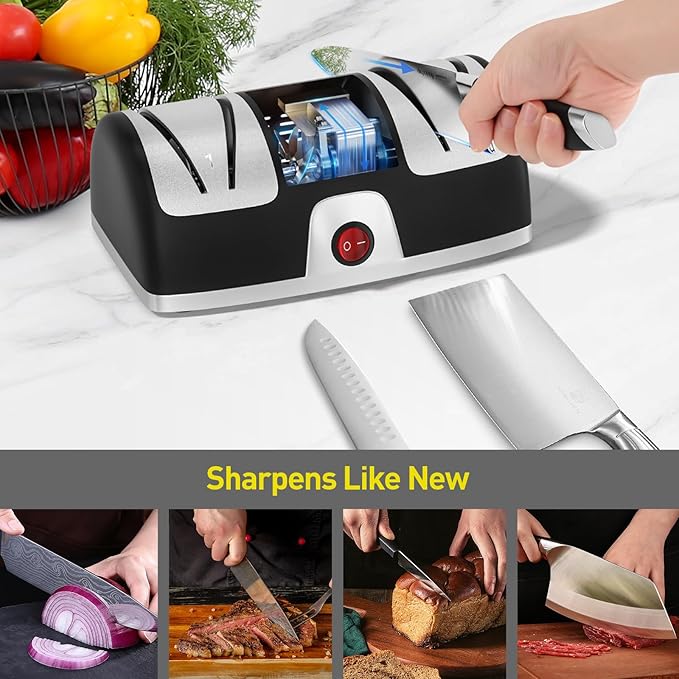 Secura 2-Stage Electric Knife Sharpener with Diamond Abrasives and Precision Angle Guides, Professional Sharpening Tool for Kitchen Straight Edge and Ceramic Knife, Black - Image 5