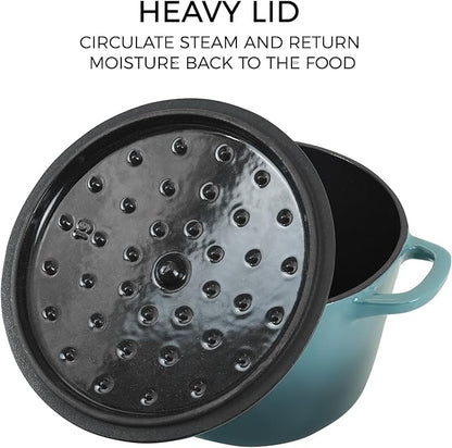 Flavehc Dutch Oven Pot with Lid 1.8 qt Cast Iron Dutch Oven for Bread Baking Slateblue Enameled Cast Iron Rice Pot with Handels - Image 3