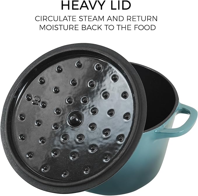 Flavehc Dutch Oven Pot with Lid 2.8 qt Cast Iron Dutch Oven for Bread Baking Slateblue Enameled Cast Iron Rice Pot with Handels - Image 3