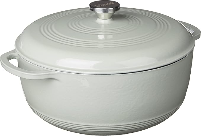Lodge 7.5 Quart Enameled Cast Iron Dutch Oven with Lid – Dual Handles – Oven Safe up to 500° F or on Stovetop - Use to Marinate, Cook, Bake, Refrigerate and Serve – Desert Sage by Lodge