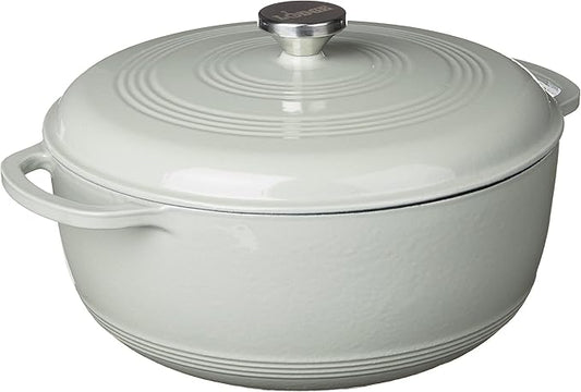 Lodge 7.5 Quart Enameled Cast Iron Dutch Oven with Lid – Dual Handles – Oven Safe up to 500° F or on Stovetop - Use to Marinate, Cook, Bake, Refrigerate and Serve – Desert Sage by Lodge