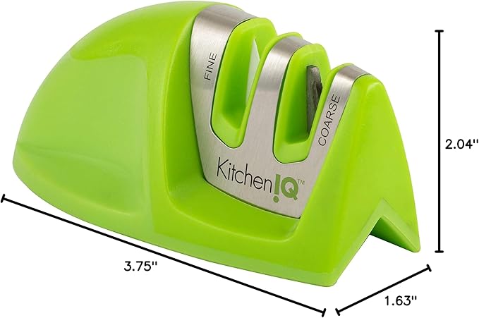 KitchenIQ 50881 - Edge Grip 2-Stage Knife Sharpener - Green - Coarse & Fine Sharpeners -Compact for Easy Storage - Stable Non-Slip Base - Soft Grip Rubber Handle - Straight & Serrated Knives - Image 11