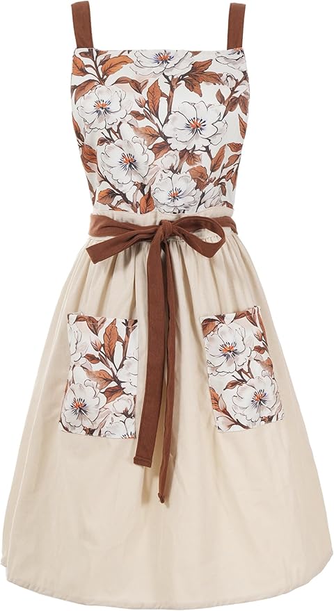 Pinknoke Vintage Pinafore Apron Dress for Women with Pockets Cute Floral Chef Aprons for Kitchen Cooking Baking Gardening by Pinknoke